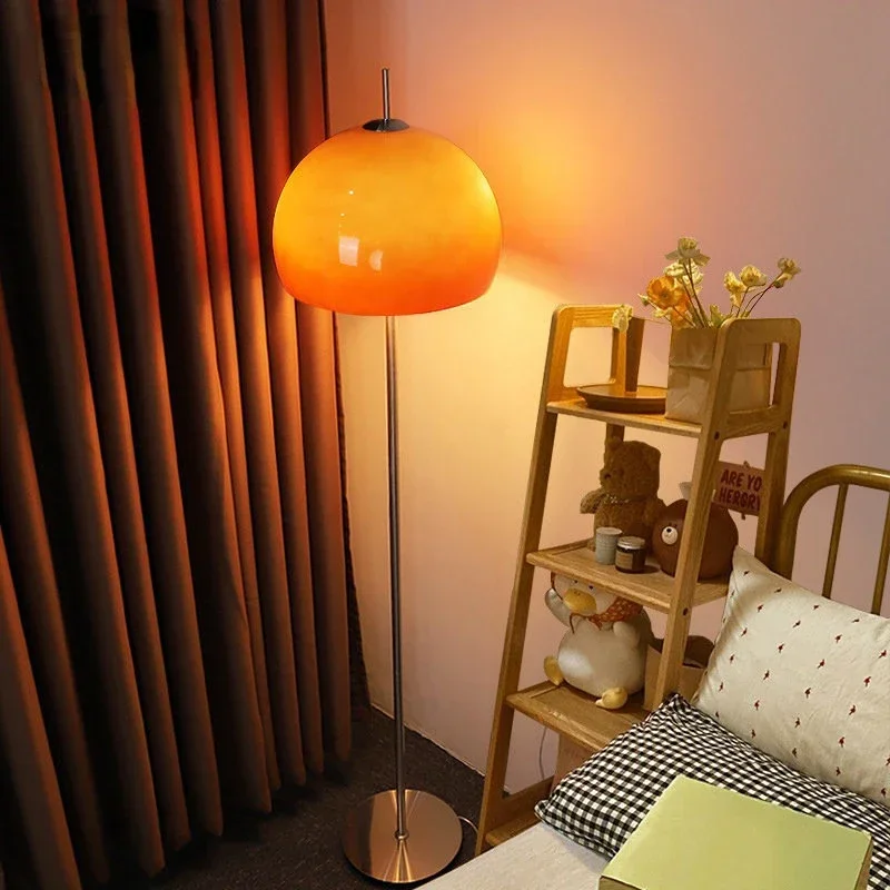 Lampe champignon orange en verre rétro - Lampadaire autoportant Bauhaus pour salon et chambre – Image 5