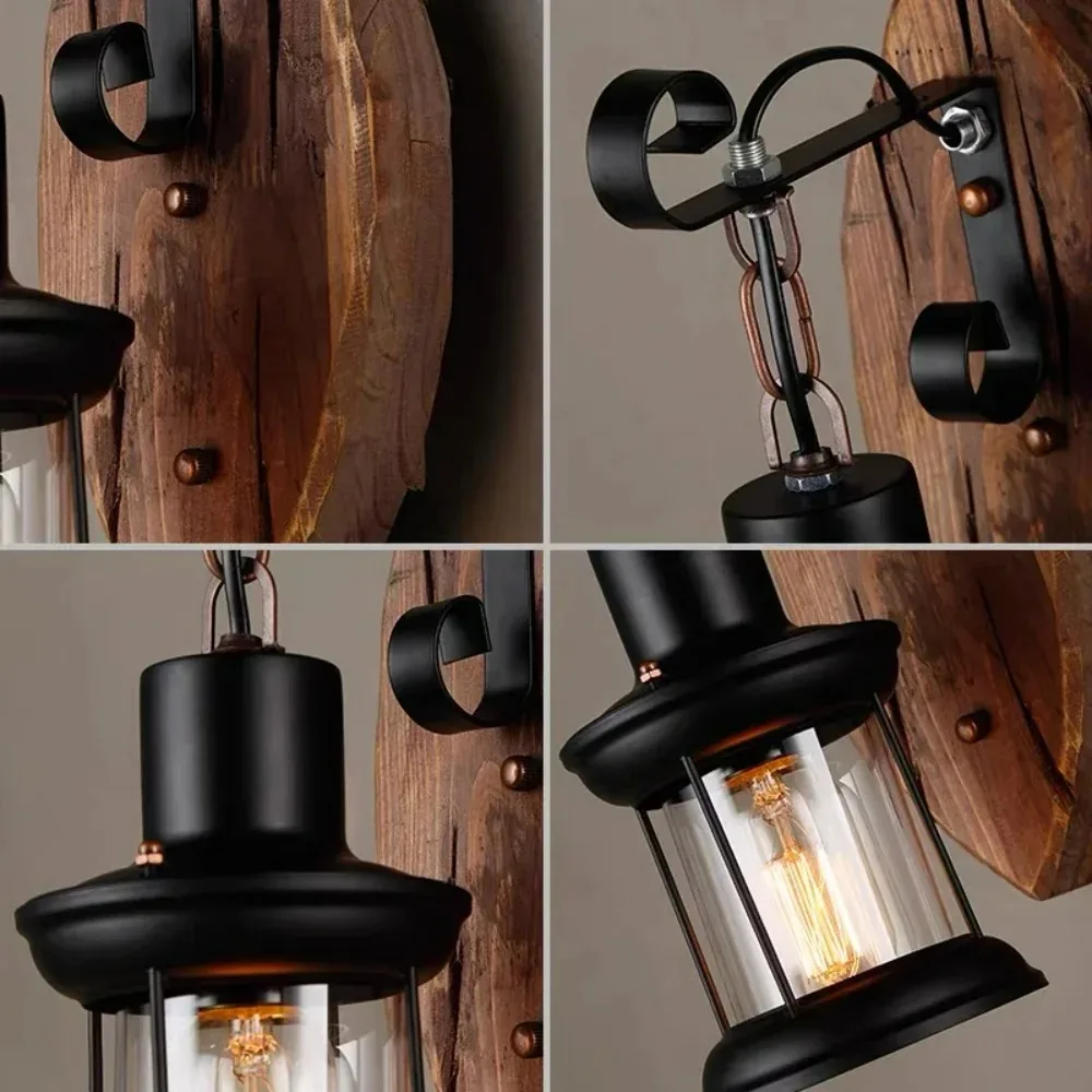 Applique murale LED en bois industriel vintage pour bar, café et décoration intérieure nordique – Image 5