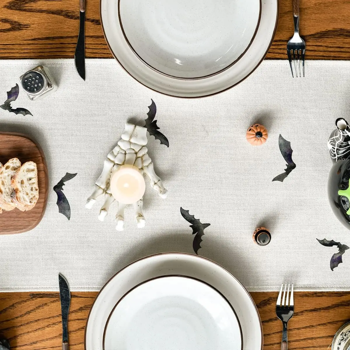 Chemin de table lin imprimé chauves‑souris Halloween décor maison, lavable – Image 5