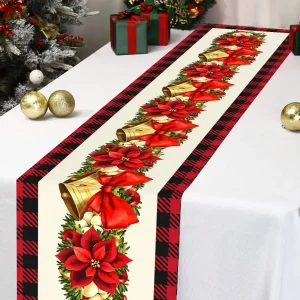 Chemin de table en lin poinsettia Noël imprimé déco chaleureuse