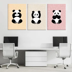 Triptyque toile canvas pandas doux pour chambre d'enfant décoration murale