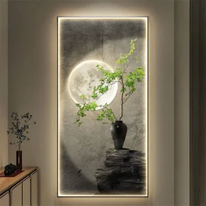 Applique murale LED moderne avec peinture de plantes vertes pour décoration d'entrée et salon