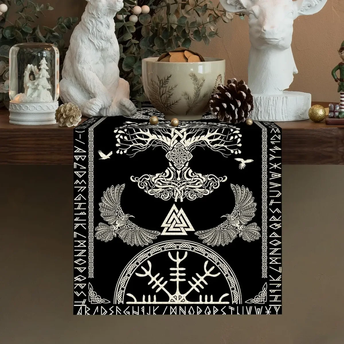 Chemin de table en lin imprimé viking sacré décoration intérieure – Image 3