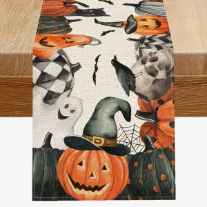 Chemin de table en lin Halloween imprimé décoration de table