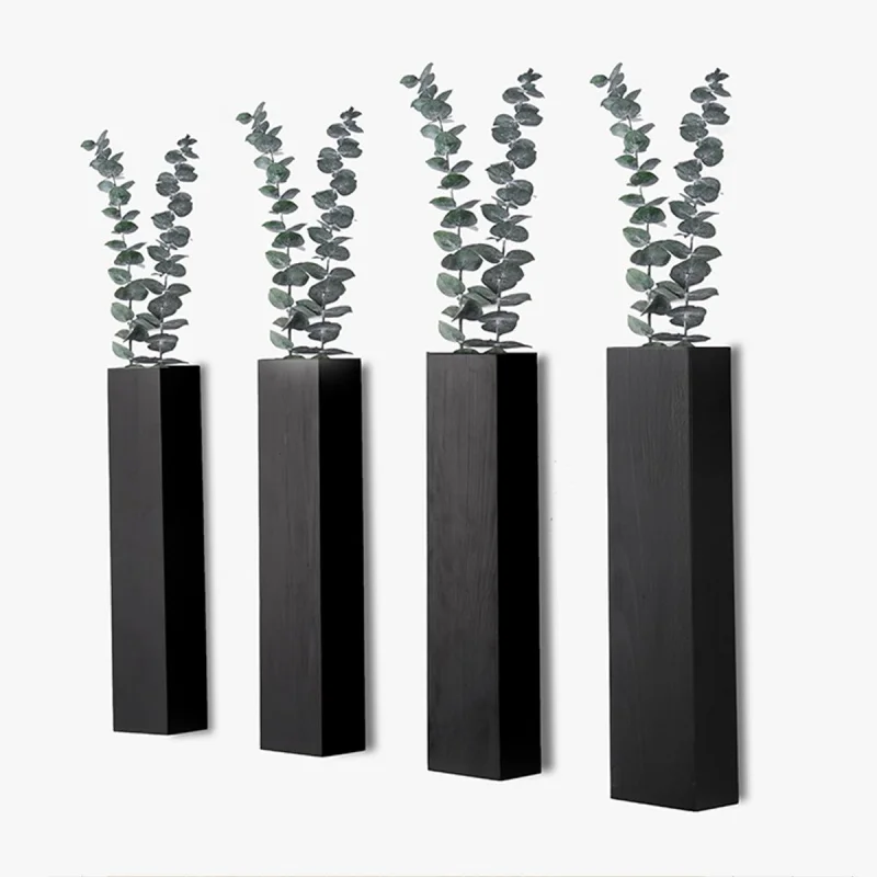 Jardinière murale noire en bois pour plantes d'intérieur, décoration boho pour salon et chambre
