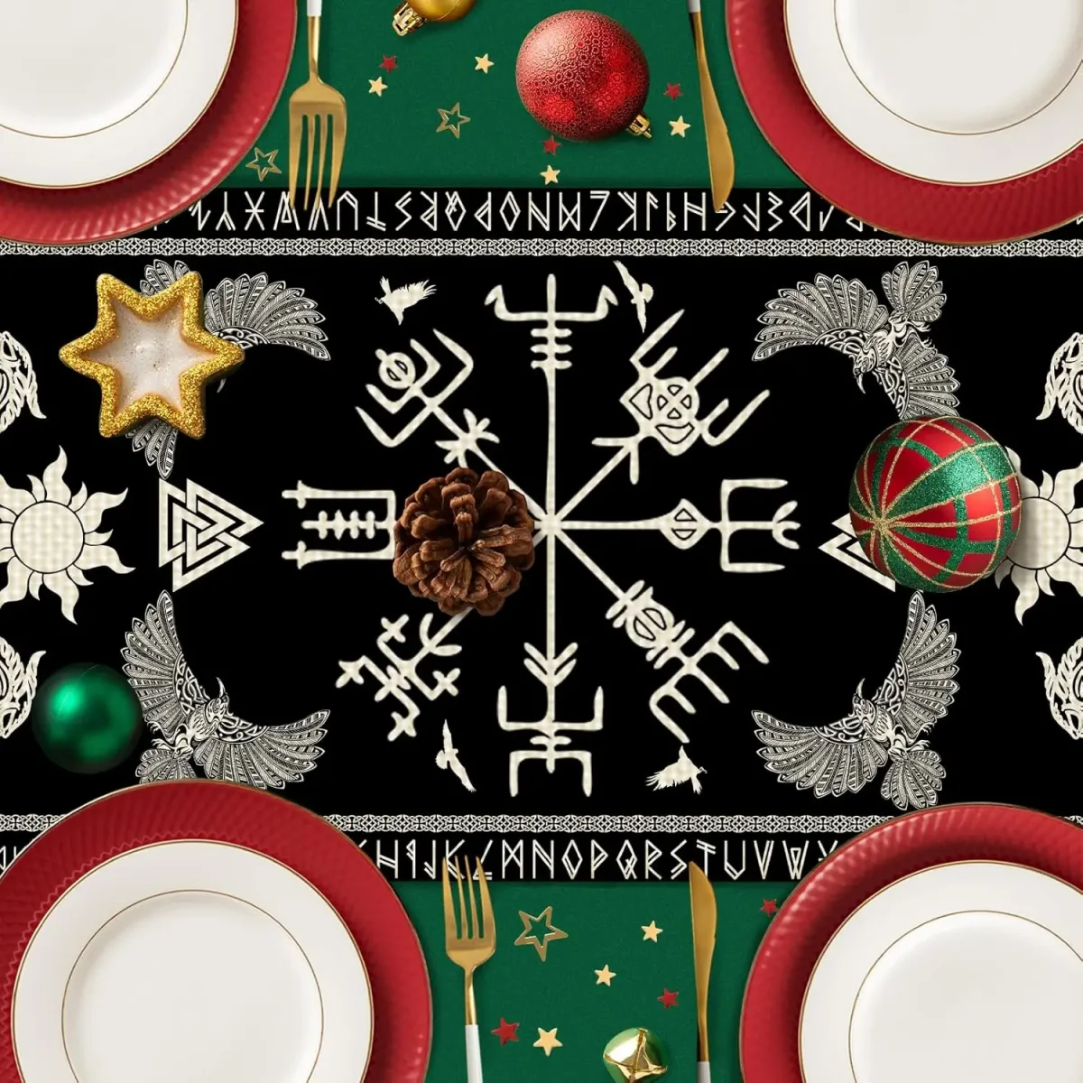 Chemin de table en lin imprimé viking sacré décoration intérieure – Image 6