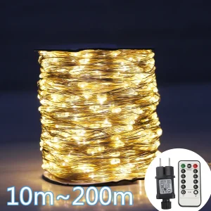 Guirlande lumineuse LED fil argent 50M 120M pour Noël jardin patio décoration extérieure intérieure