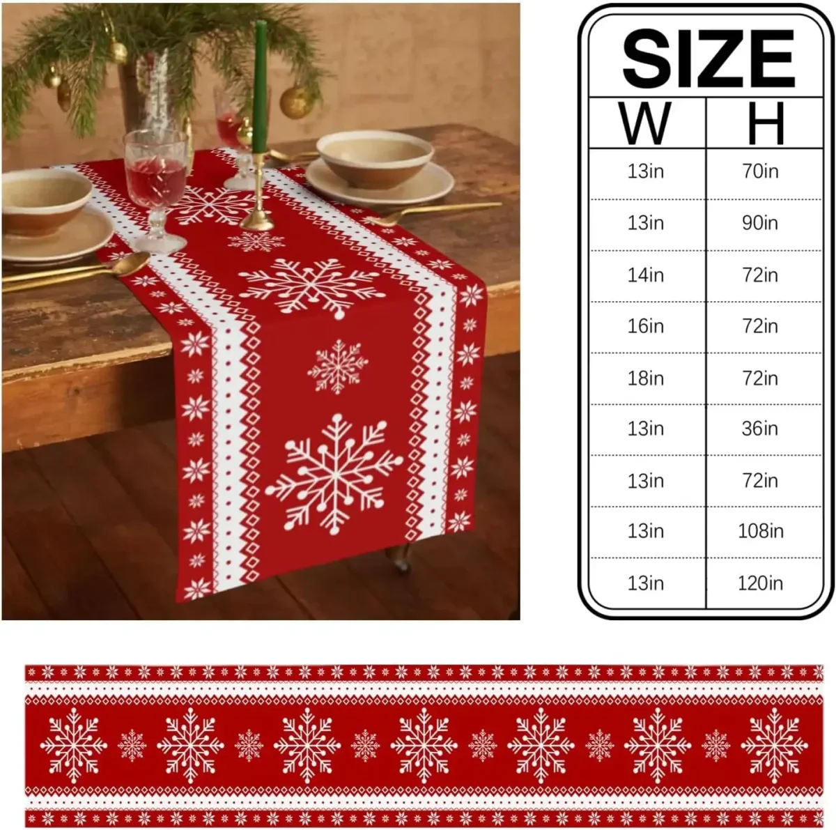 Chemin de table Noël lin imprimé flocon de neige réutilisable – Image 7