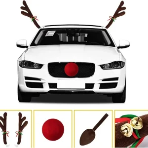 Décoration de Noël pour voiture - Cornes de renne en bois et queue assortie - Ensemble 4 pièces