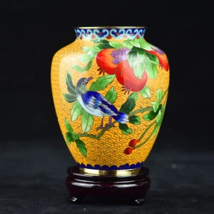 Vase cloisonné métal cuivré émaillé décoratif de table élégant