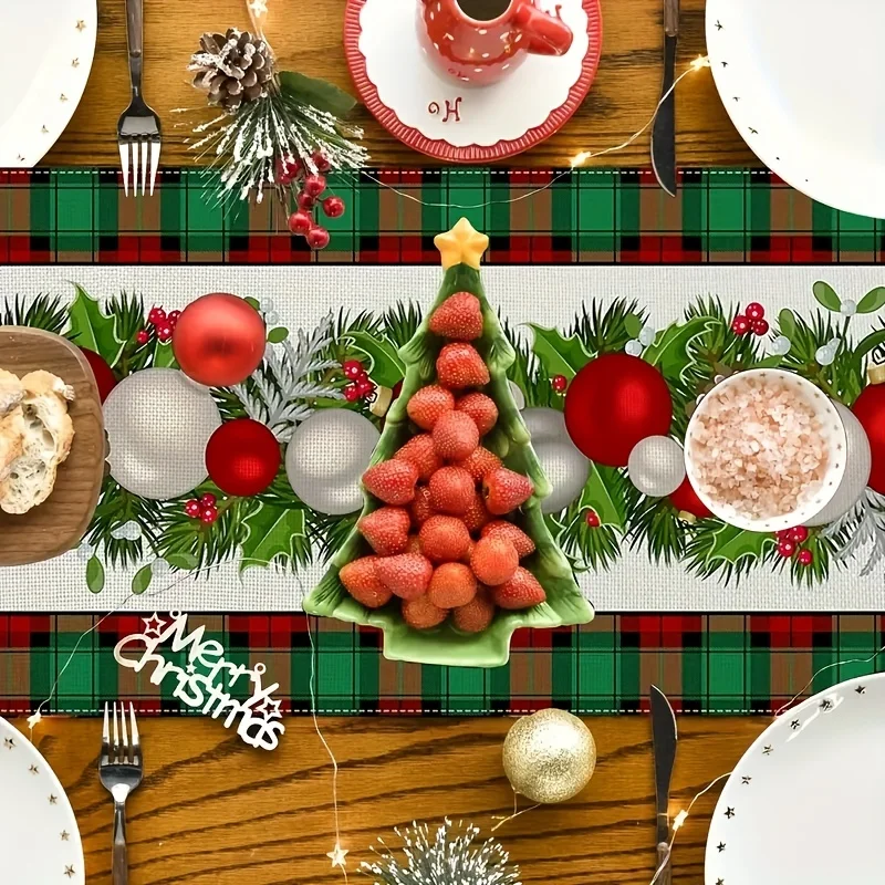 Chemin de table lin écossais rouge - décoration de Noël durable – Image 6
