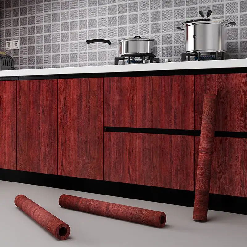 Papier peint adhésif imitation bois pour meuble de cuisine, résistant à l'huile et imperméable – Image 6