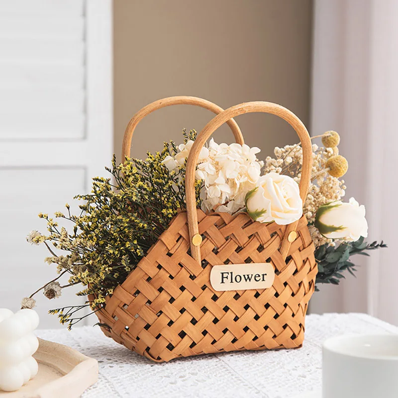 Cachepot tissé à la main en bambou avec poignée - Décoration intérieure naturelle pour plantes – Image 3