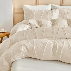 Housse de couette beige douce 2/3 pièces style Boho Shabby Chic pour lit Queen King