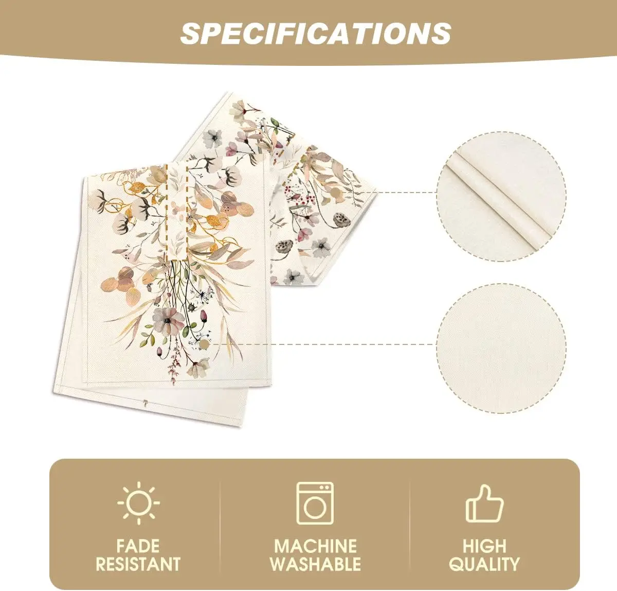 Chemin de table lin imprimé fleurs sauvages lavable réutilisable élégant – Image 7