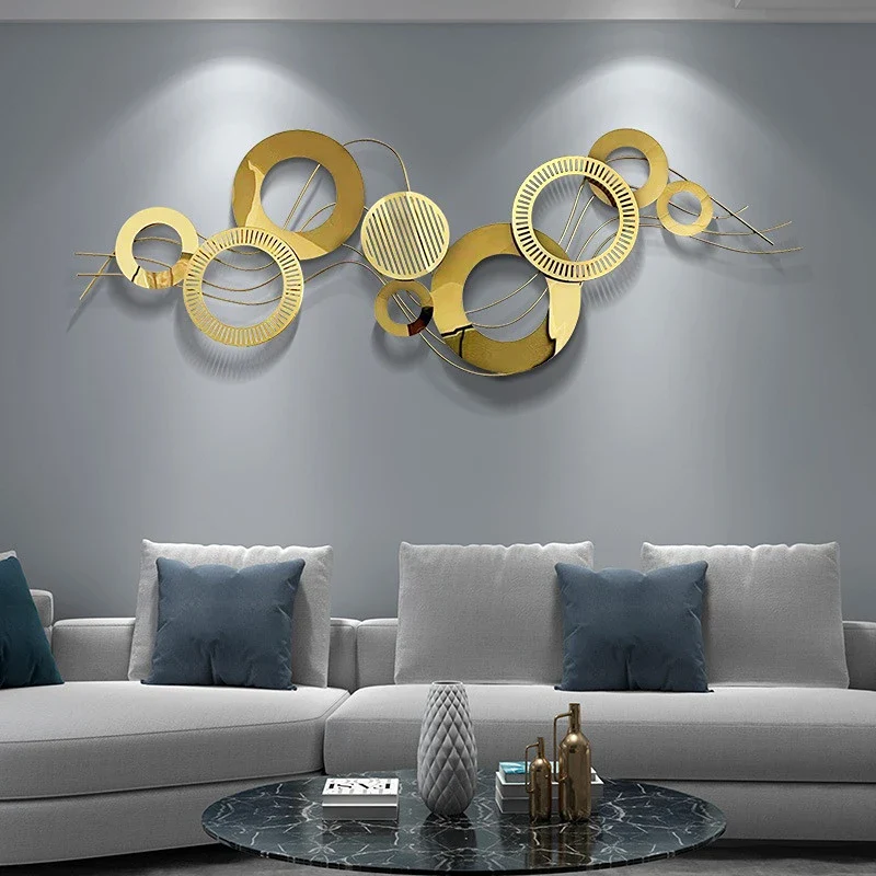 Décoration murale suspendue en fer doré moderne pour salon - Arrière-plan canapé élégant – Image 6