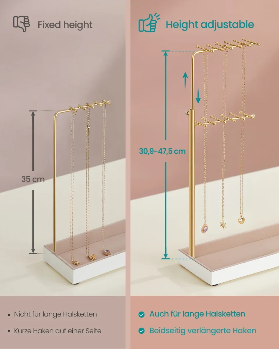 Porte-bijoux extensible 3 cadres métal avec plateau velours pour colliers bracelets boucles d'oreilles – Image 5