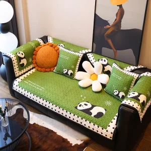 Housse de canapé panda polyester antidérapante brossée imprimée quiltée