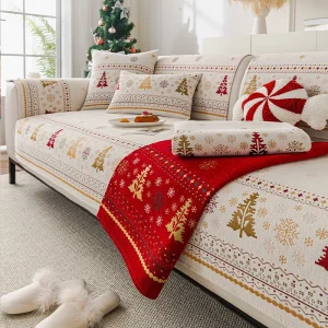 Housse de canapé velours jacquard anti-dérapante Noël style luxueux