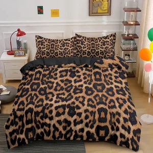 Parure de lit leopard imprimée 3D pour enfants et adolescents - Housse de couette et taies d'oreiller