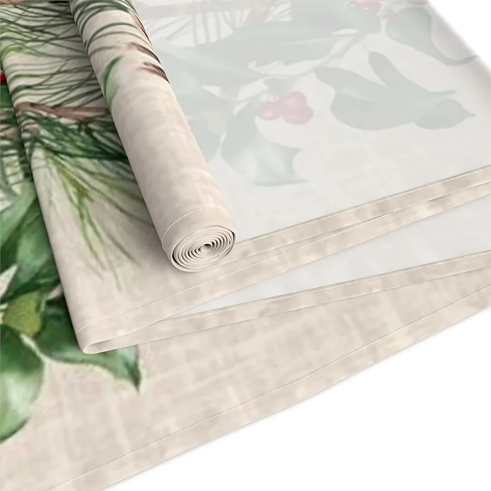 Chemin de table en lin imprimé sapin et couronne Noël – Image 4