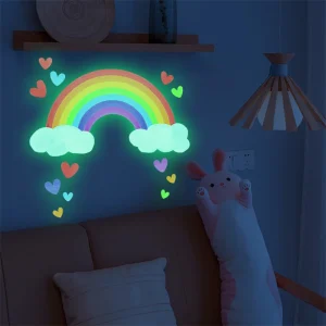 Autocollant mural arc-en-ciel lumineux pour chambre d'enfant - Décoration nocturne fluorescente
