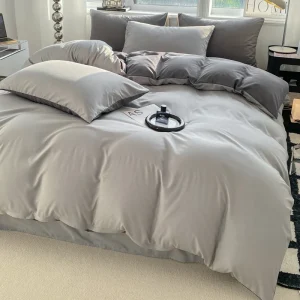 Housse de couette 220x240 coton lavé uni - Ensemble literie doux et respirant pour chambre
