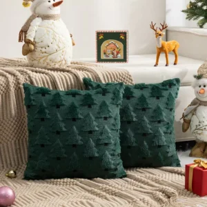 Housse de coussin polyester 45x45 cm motif sapin Noël doux