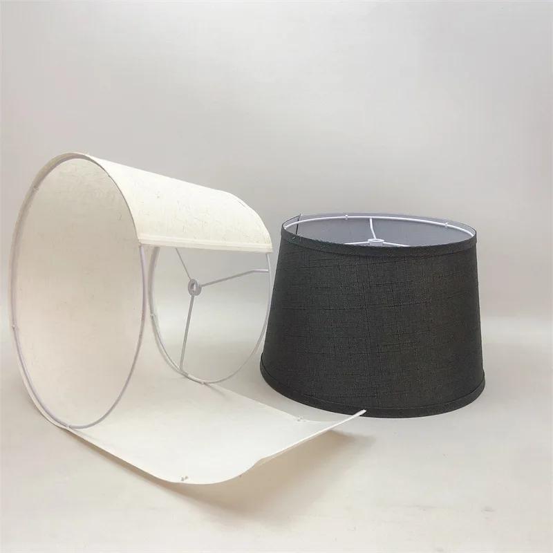 Abat-jour de lampe de chevet noir en lin naturel, tambour moyen 30x25x20 cm, fixation araignée – Image 5