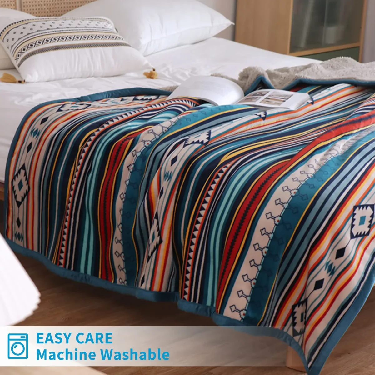Jeté de lit Boho en molleton épais - Couverture chaude pour lit et canapé - Décoration d'intérieur – Image 5