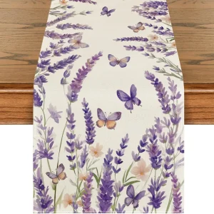 Chemin de table lin imprimé lavande violet campagne élégante réutilisable