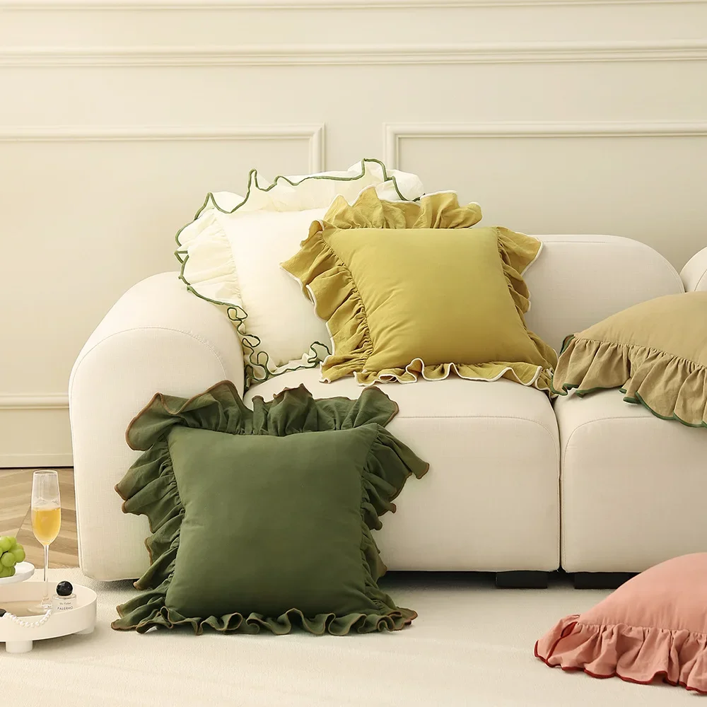Housse de coussin coton 45x45cm volants style vintage douceur