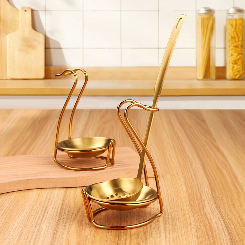 Repose-cuillère vertical en acier inoxydable pour cuillère à soupe et louche - Support de cuisine élégant – Image 2