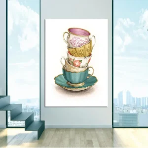 Poster rétro tasse en aquarelle sur toile résistante déco