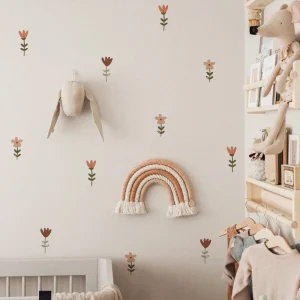 Sticker mural boho fleurs aquarelle amovible pour chambre d'enfant décoration murale facile