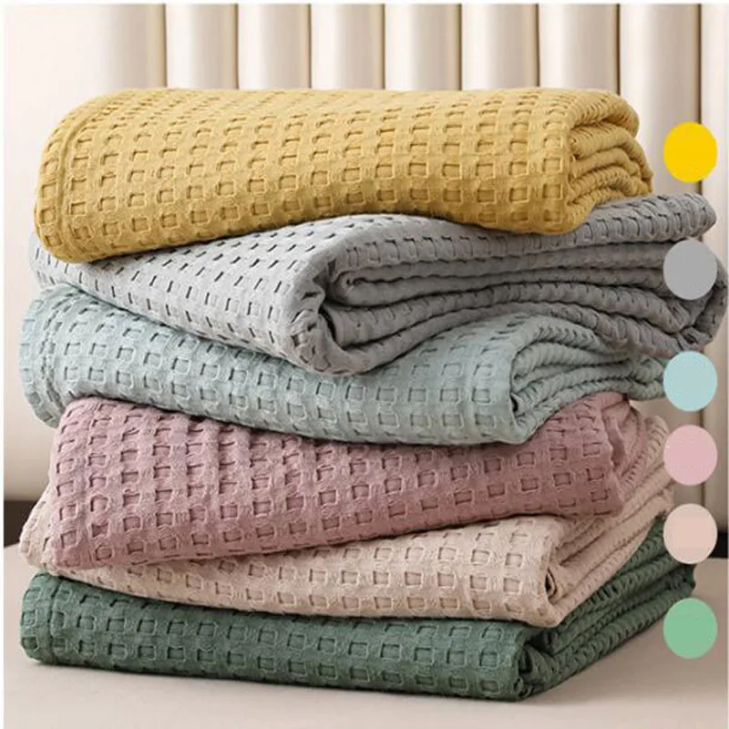 Jeté de lit en coton gaufré à carreaux japonais - Couverture légère pour climatisation et été – Image 2