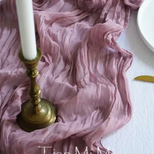 Chemin de Table Gaze Semi-Transparente Mauve Vintage Décoration Mariage Fêtes Rustiques