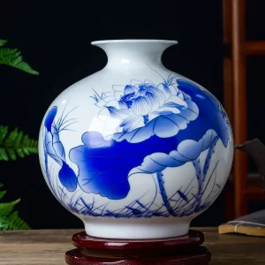 Vase céramique bleu moderne 16,5 cm – décoration intérieure élégante