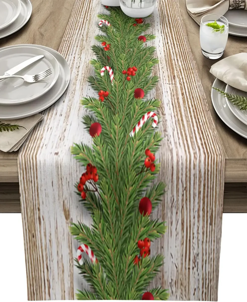 Chemin de table lin imprimé Noël — durable, décor festif élégant – Image 2