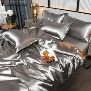 Parure de lit satin luxe 160x200 en soie douce pour peau sensible - Ensemble literie premium