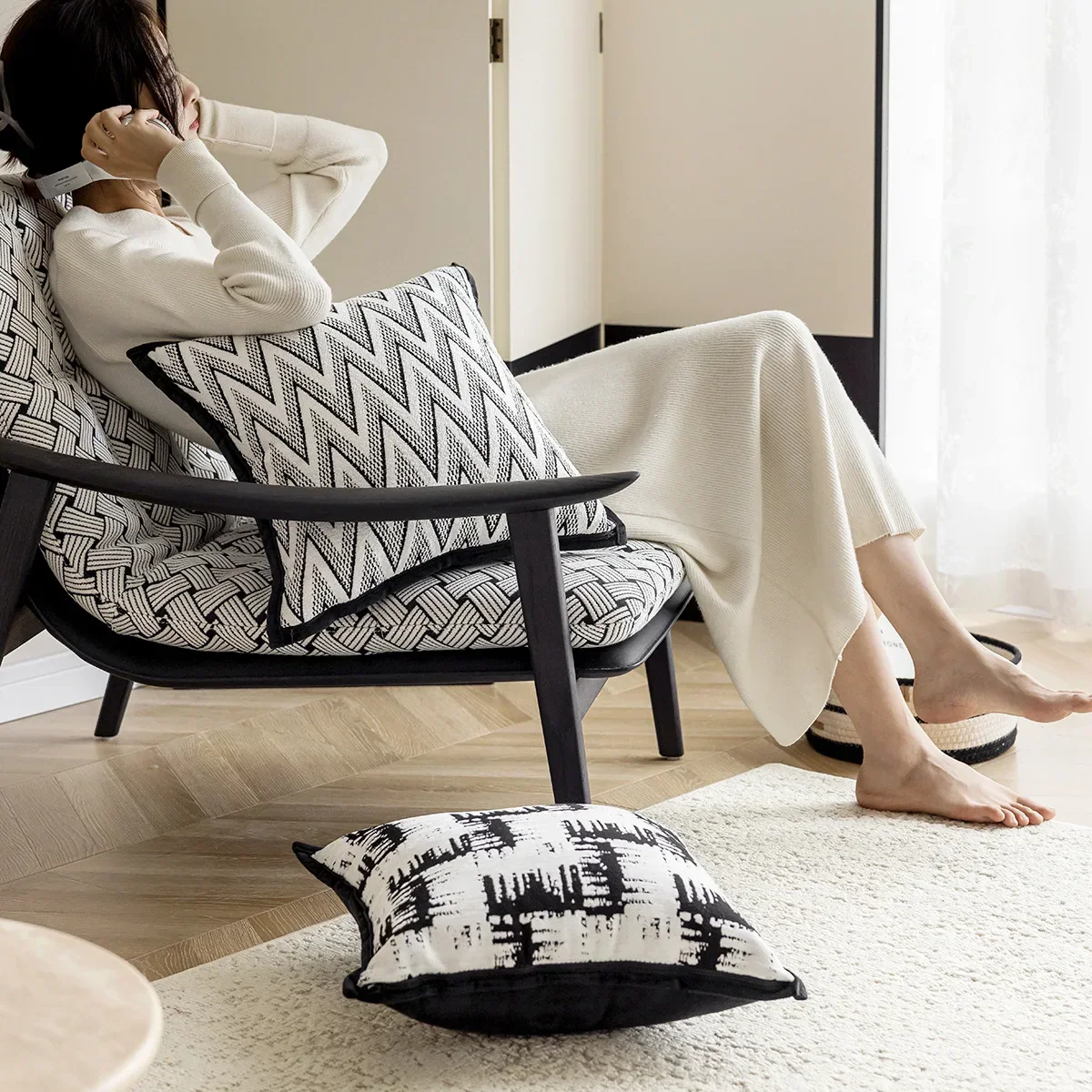 Housse de coussin jacquard chenille 45x45 cm élégante pour canapé – Image 3