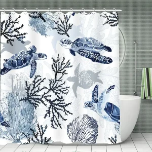 Rideau de douche lavable motifs tortue de mer