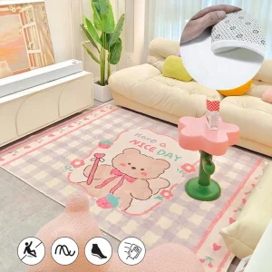 Tapis enfant flanelle Kawaii rose doux anti-dérapant confortable