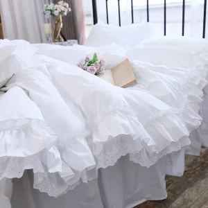 Housse de couette en coton à volants dentelle - Literie élégante pour chambre d'adulte