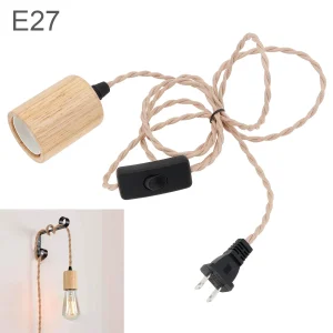 Kit suspension lampe vintage en bois E27, douille industrielle avec fil et interrupteur pour décoration intérieure