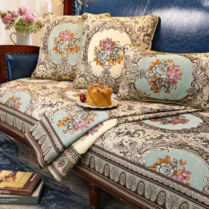 Housse de canapé jacquard polyester brodée antidérapante pour salon