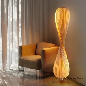 Lampe sur pied en bois style japonais pour chambre cocooning, lampe d'appoint LED créative salon