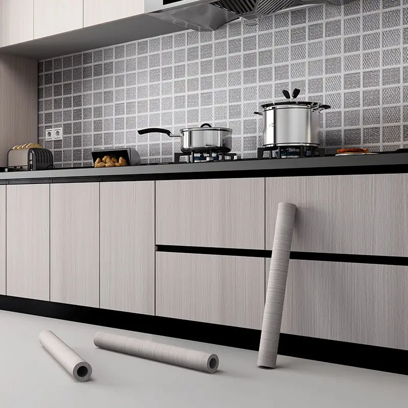 Papier peint adhésif imitation bois pour meuble de cuisine, résistant à l'huile et imperméable – Image 4