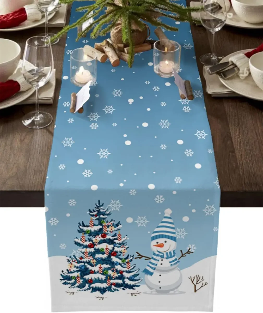 Chemin de table en lin flocon de neige pour Noël – Image 2