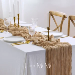 Chemin de table gaze polyester-coton rustique chic pour décoration